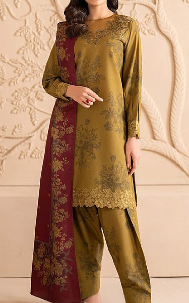 Iznik Satin Sheen Gold Viscose Suit | Pakistani Winter Dresses in USA- Image 1