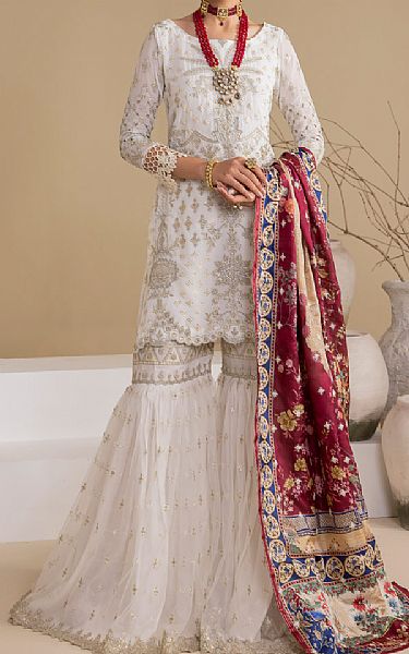 Iznik White Chiffon Suit | Pakistani Embroidered Chiffon Dresses- Image 1