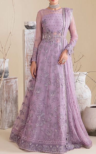 Iznik Lavender Net Suit | Pakistani Embroidered Chiffon Dresses- Image 1