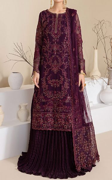 Iznik Egg Plant Chiffon Suit | Pakistani Embroidered Chiffon Dresses- Image 1