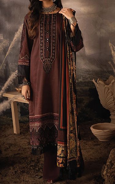 Iznik Dark Brown Linen Suit | Pakistani Dresses in USA- Image 1