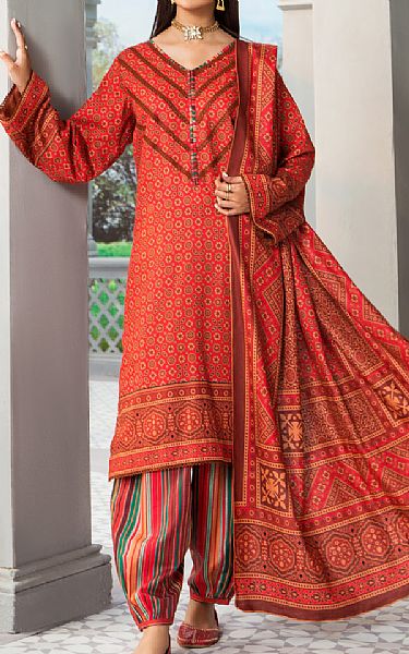 Jahanara Red Karandi Suit | Pakistani Winter Dresses- Image 1