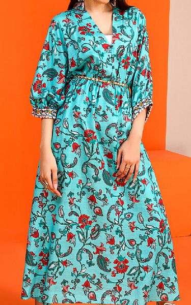 Jahanara Cyan Linen Suit __2 Pcs__ | Pakistani Winter Dresses- Image 1