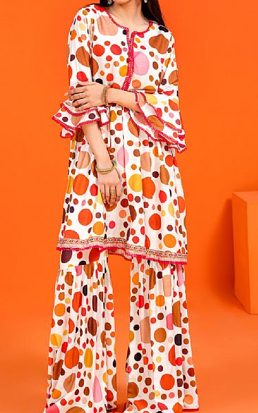 Jahanara White/Orange Linen Suit __2 Pcs__ | Pakistani Dresses in USA- Image 1