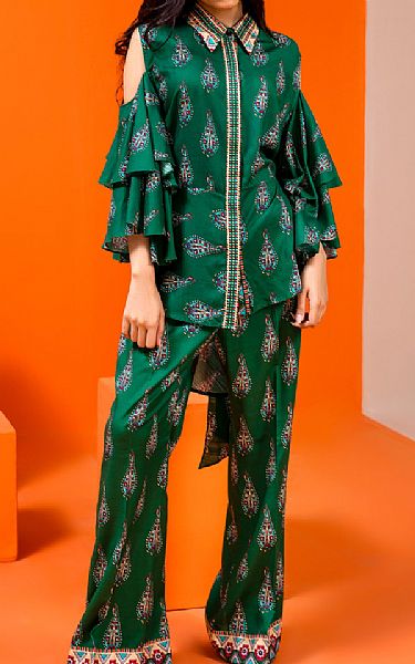 Jahanara Brunswick Green Linen Suit __2 Pcs__ | Pakistani Dresses in USA- Image 1
