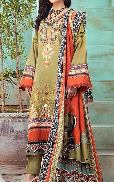 Jahanara Khaki Brown/Safety Orange Khaddar Suit | Pakistani Dresses in USA- Image 1