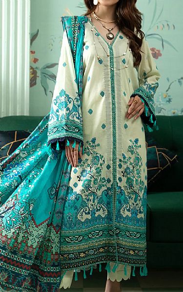 Jahanara Off-white/Cyan Lawn Suit | Pakistani Dresses in USA- Image 1