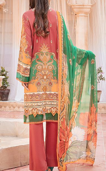Jahanara Coral Linen Suit | Pakistani Winter Dresses- Image 2