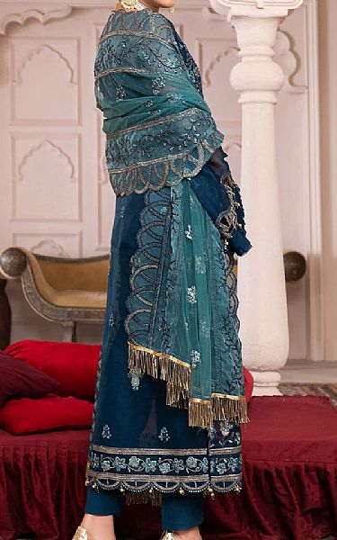 Janique Teal Organza Suit | Pakistani Embroidered Chiffon Dresses- Image 2