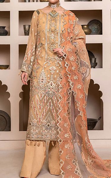 Janique Fawn Organza Suit | Pakistani Embroidered Chiffon Dresses- Image 1