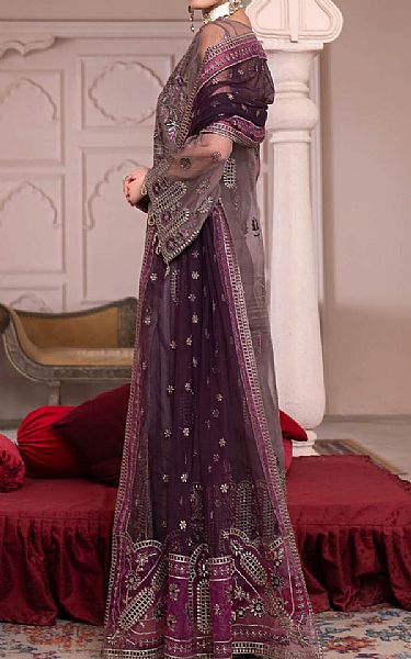 Janique Purple Taupe Organza Suit | Pakistani Embroidered Chiffon Dresses- Image 2