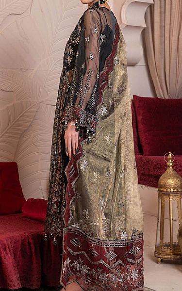 Janique Black Organza Suit | Pakistani Embroidered Chiffon Dresses- Image 2