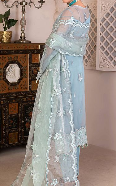 Janique Baby Blue Organza Suit | Pakistani Embroidered Chiffon Dresses- Image 2