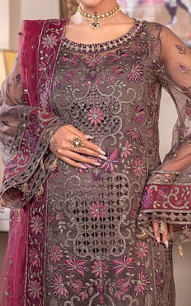 Janique Rose Taupe Organza Suit | Pakistani Embroidered Chiffon Dresses USA- Image 3
