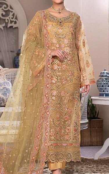 Janique Fawn Organza Suit | Pakistani Embroidered Chiffon Dresses USA- Image 1