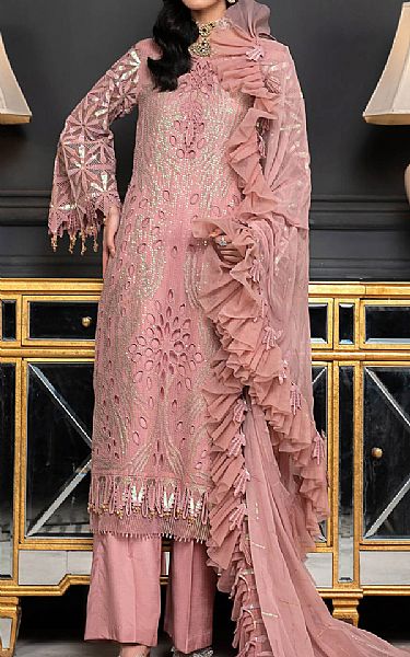 Janique Ruddy Pink Chiffon Suit | Pakistani Embroidered Chiffon Dresses- Image 1