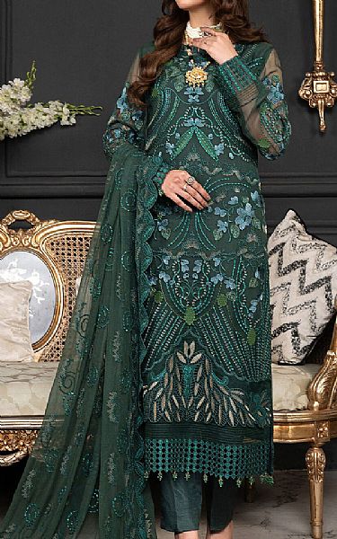 Janique Lunar Green Chiffon Suit | Pakistani Embroidered Chiffon Dresses- Image 1