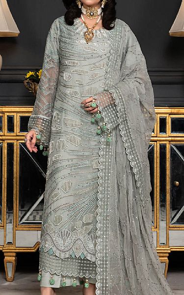 Janique Grey Chiffon Suit | Pakistani Embroidered Chiffon Dresses- Image 1