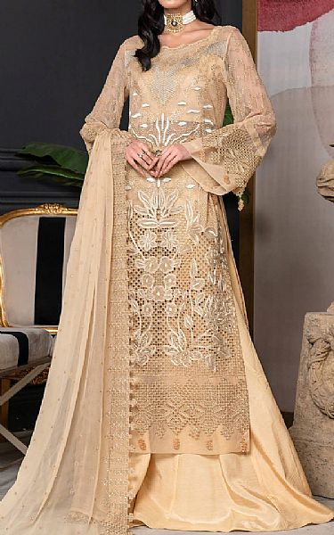 Janique Tan Chiffon Suit | Pakistani Embroidered Chiffon Dresses- Image 1