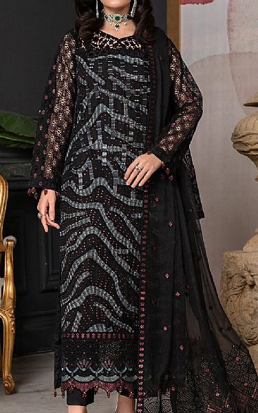 Janique Black Chiffon Suit | Pakistani Embroidered Chiffon Dresses- Image 1