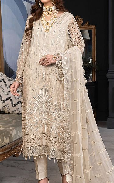 Janique Beige Chiffon Suit | Pakistani Embroidered Chiffon Dresses- Image 1