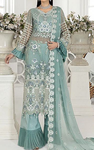 Janique Sea Green Chiffon Suit | Pakistani Dresses in USA- Image 1