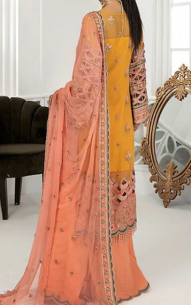 Janique Mustard Chiffon Suit | Pakistani Embroidered Chiffon Dresses- Image 2