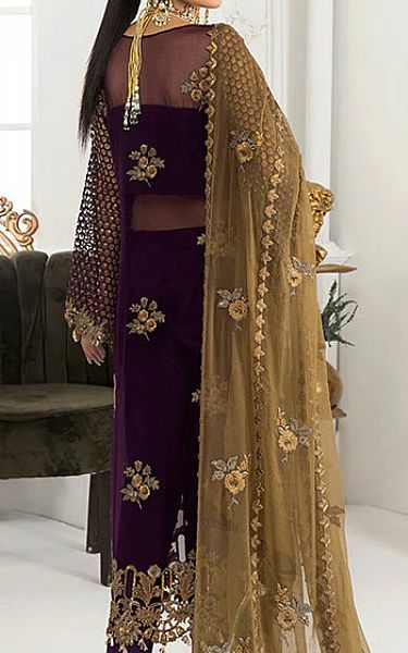 Janique Egg Plant Chiffon Suit | Pakistani Embroidered Chiffon Dresses- Image 2