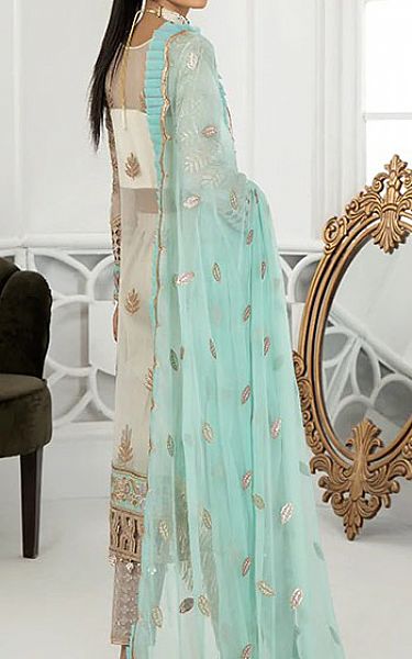 Grey/Turquoise Chiffon Suit | Janique Pakistani Chiffon Dresses