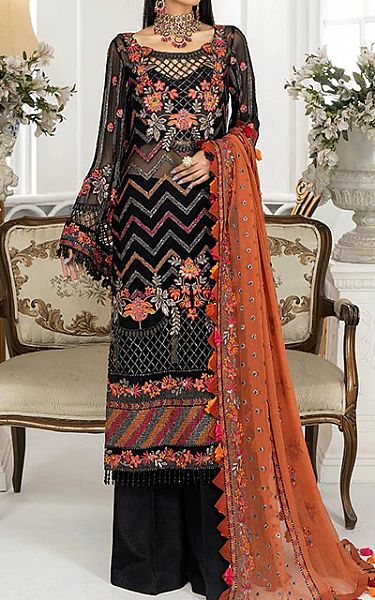 Janique Black Chiffon Suit | Pakistani Embroidered Chiffon Dresses- Image 1