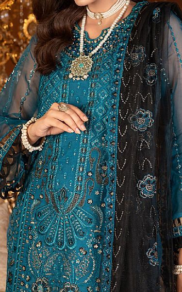 Janique Denim Blue Organza Suit | Pakistani Embroidered Chiffon Dresses USA- Image 3