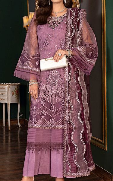 Janique Mauve Organza Suit | Pakistani Embroidered Chiffon Dresses USA- Image 1