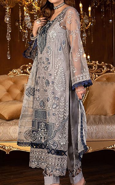 Janique Grey Organza Suit | Pakistani Embroidered Chiffon Dresses USA- Image 3