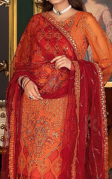 Janique Portland Orange Organza Suit | Pakistani Embroidered Chiffon Dresses USA- Image 3