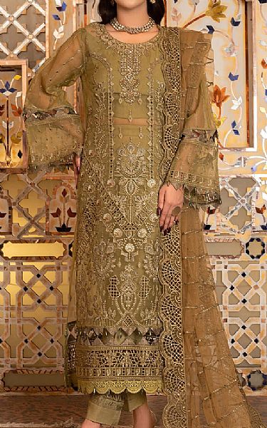 green emerald velvet dress Meraki- Floral embroidered olive green dress with sharara for festive –  Pakistani Moda main image 1