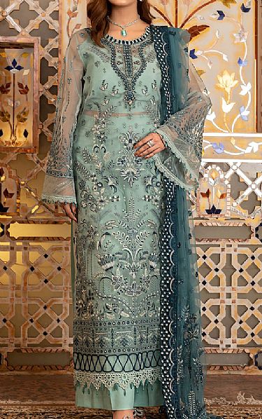 Janique Summer Green Organza Suit | Pakistani Embroidered Chiffon Dresses USA- Image 1