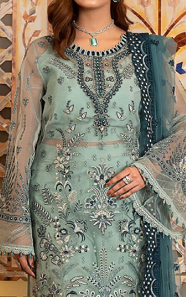 Janique Summer Green Organza Suit | Pakistani Embroidered Chiffon Dresses USA- Image 3