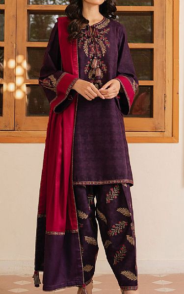 Jazmin Wine Berry Khaddar Suit | Pakistani Winter Dresses in USA- Image 1