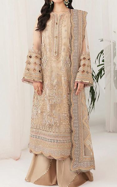 Tan Net Suit | Jazmin Pakistani Chiffon Dresses