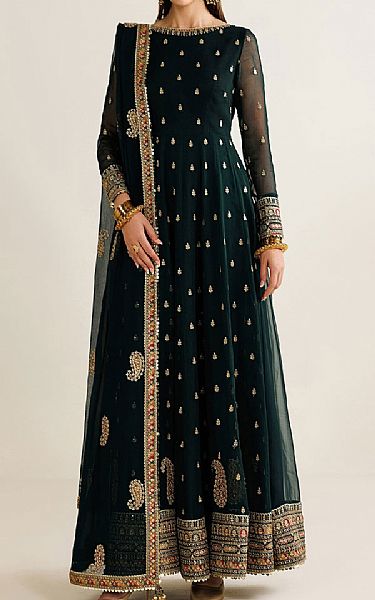 Jazmin Bottle Green Chiffon Suit | Pakistani Embroidered Chiffon Dresses USA- Image 1