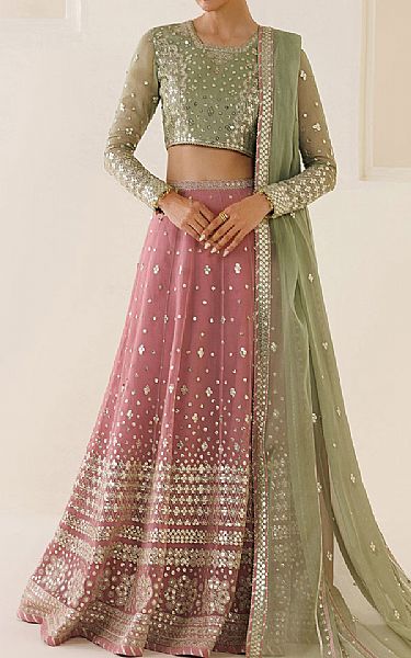 Jazmin Pistachio/Pink Chiffon Suit | Pakistani Embroidered Chiffon Dresses USA- Image 1