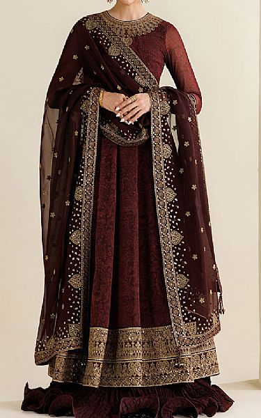 Jazmin Crater Brown Chiffon Suit | Pakistani Embroidered Chiffon Dresses USA- Image 1