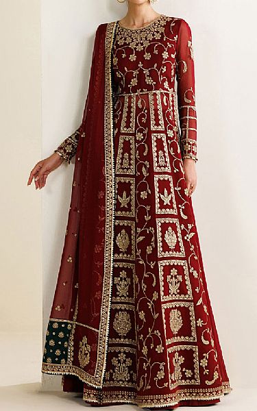 Jazmin Maroon Chiffon Suit | Pakistani Embroidered Chiffon Dresses USA- Image 1