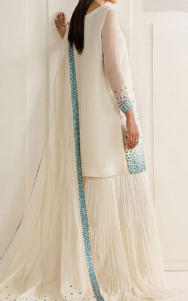 Jazmin White/Turquoise Chiffon Suit | Pakistani Embroidered Chiffon Dresses USA- Image 2