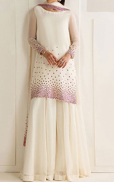 Jazmin White/Pink Chiffon Suit | Pakistani Embroidered Chiffon Dresses USA- Image 1