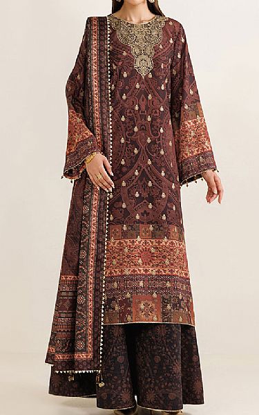 Jazmin Brown Silk Suit | Pakistani Embroidered Chiffon Dresses USA- Image 1