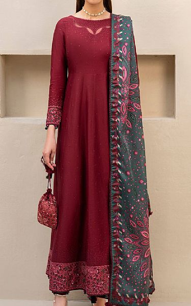 Jazmin Wine Red Lawn Suit | Pakistani Lawn Suits- Image 1