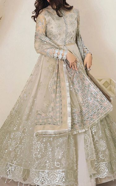 Jazmin Ash White Net Suit | Pakistani Wedding Dresses- Image 1