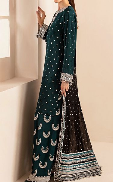 Jazmin Bottle Green Silk Suit | Pakistani Embroidered Chiffon Dresses USA- Image 2