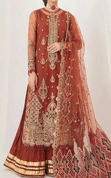 Jazmin Auburn Red Net Suit | Pakistani Dresses in USA- Image 1